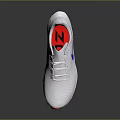 White Nike Running Shoes Featuring Blue Swoosh Logo And Red Toe Design On Gray Surface