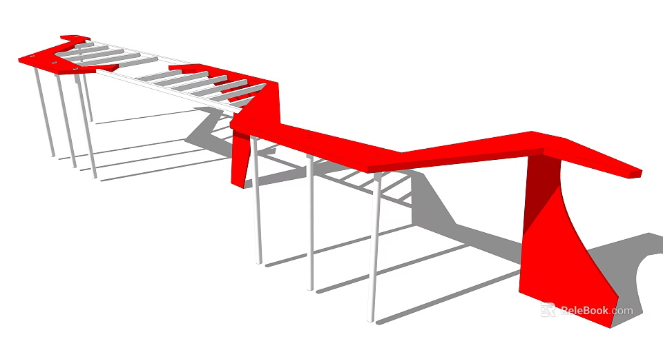 Modern Pergola Design Featuring Red And White Metal Frame Structure 3d model