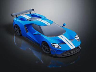 Modern Blue Sports Car With White Stripes Sleek Body Black Wheels And Rear Spoiler 3d model