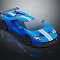 Modern Blue Sports Car With White Stripes Sleek Body Black Wheels And Rear Spoiler
