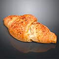 Golden Crispy Freshly Baked Croissant With Flaky Interior Shiny Crust On Black Reflective Surface