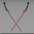 Red Ski Poles Crossed Design With Black And Silver Components