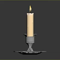 Lit Beige Candle On Silver Candlestick With Round Base For Home Decor 3d model