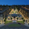 Aerial Planning of Modern Residential Community with Central Green Space Symmetrical Layout and Palm Trees