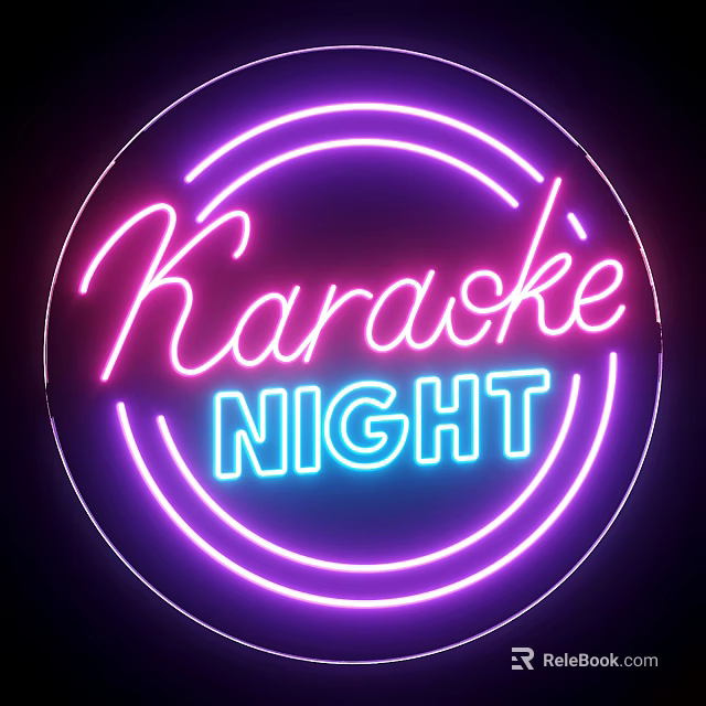 Vibrant Neon Decorative Light with Circular Design Pink Blue Karaoke Lettering for Night Ambiance 3d model 