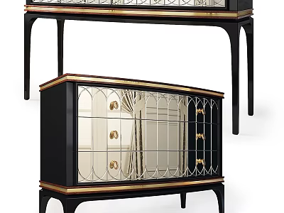 Modern Black Gold Dresser With Mirror Glass Front And Decorative Metal Frame 3d model