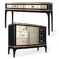 Modern Black Gold Dresser With Mirror Glass Front And Decorative Metal Frame