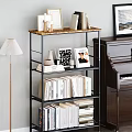 Stylish Black Metal Bookshelf With Books Magazines Photo Frames And Decorative Items