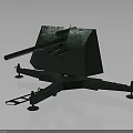 Green Military Artillery Cannon With Mounted Tripod Base And 3D Model Design