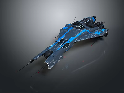 Futuristic Sci Fi Spaceship With Sleek Black And Blue Exterior Design 3d model