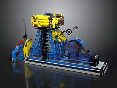 Heavy Duty Industrial Machinery Featuring Blue Frame Yellow Components Wheels And Platform Base 3d model