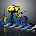 Heavy Duty Industrial Machinery Featuring Blue Frame Yellow Components Wheels And Platform Base
