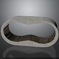 Modern Unique Coffee Table With Curved Concrete Frame And Wooden Interior