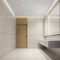 Clean Public Restroom With Wooden Partitions And Urinals