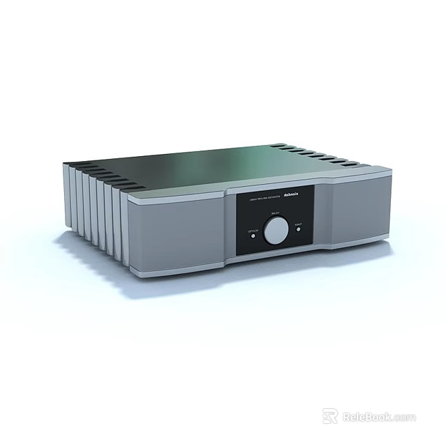 Sleek Modern Silver Metal Headphone Audio Amplifier With Green Top Panel And Front Control Knob 3d model 