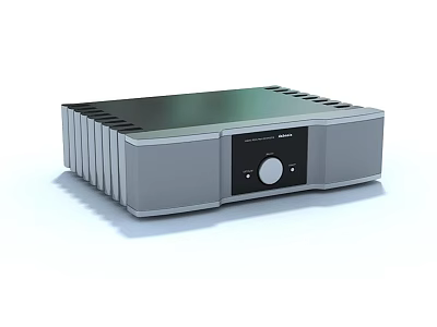 Sleek Modern Silver Metal Headphone Audio Amplifier With Green Top Panel And Front Control Knob 3d model