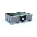 Sleek Modern Silver Metal Headphone Audio Amplifier With Green Top Panel And Front Control Knob