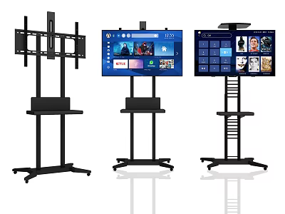 Computer Display Stands With Multiple Screens Showing Digital Interfaces And Applications 3d model