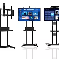 Computer Display Stands With Multiple Screens Showing Digital Interfaces And Applications