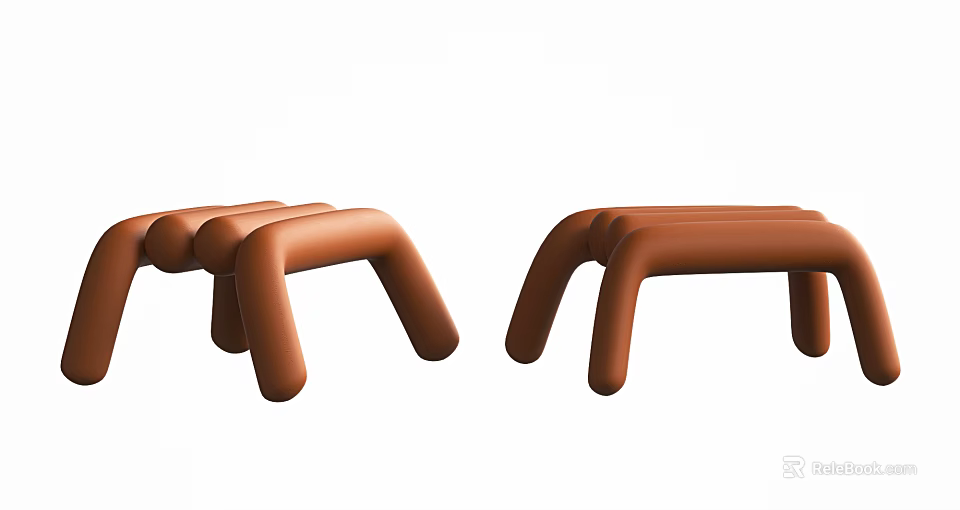 Modern Brown Curved Design Stools With Smooth Surface And Ergonomic Shape 3d model 