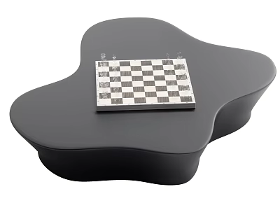 Black Coffee Table with Unique Irregular Shape Featuring Black and White Checkerboard Chessboard 3d model