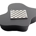 Black Coffee Table with Unique Irregular Shape Featuring Black and White Checkerboard Chessboard