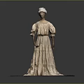 Vintage Style Beige Long Dress With Puffed Sleeves And Pleated Design On Mannequin With Hat