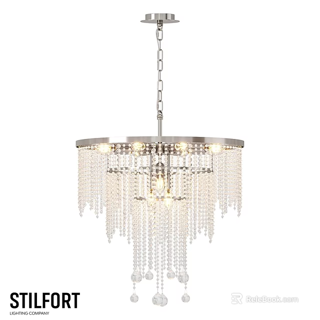 Elegant Round Crystal Chandelier With Metal Frame And Illuminated Hanging Crystal Pendants 3d model 