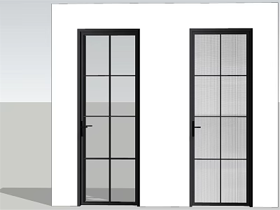 Modern Black Framed Hinged Doors With Glass And Mesh Grid On White Wall 3d model