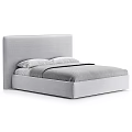 Gray Upholstered Headboard Double Bed With Minimalist Design And Pillows 3d model