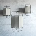 Modern Pendant Lights With Metal Frame And Fabric Shade Against Gray Wall