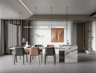Modern Restaurant Mazar Chandelier Dining Table and Chair 3d model