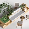 Modern Multi Seater Sofa With Natural Green Plants And Wooden Accents