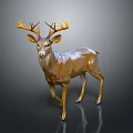 Realistic Brown Deer With Large Shiny Antlers Decorative Sculpture Standing On Gray Background