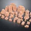 Cartoon Style Scene Featuring Ancient Building Models With Various Shapes And Sizes