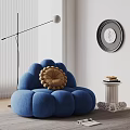 Cloud Shaped Blue Single Sofa With Side Table Books Wall Decorative Painting And Floor Lamp