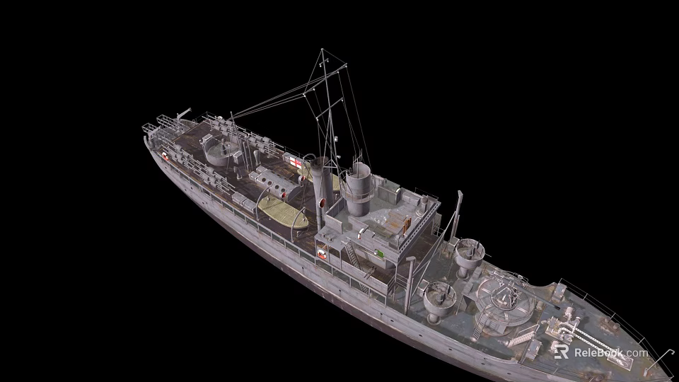 Vintage Warship Model Showcasing Detailed Deck Guns Mast And Military Structures 3d model 