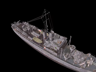 Vintage Warship Model Showcasing Detailed Deck Guns Mast And Military Structures 3d model