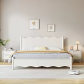 Cozy Kids Room Interior With White Wave Headboard Bed Nightstands Lamp Framed Art And Plant