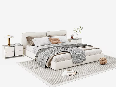 Cozy Modern Double Bed With Bedside Tables Lamps Soft Blanket And Rug 3d model