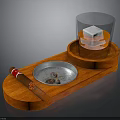 Wooden Tray Featuring Ashtray Cigar And Glass With Ice Cube