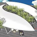 Garden Landscape Featuring White Tensile Membrane Structure Wicker Seating and Green Trees