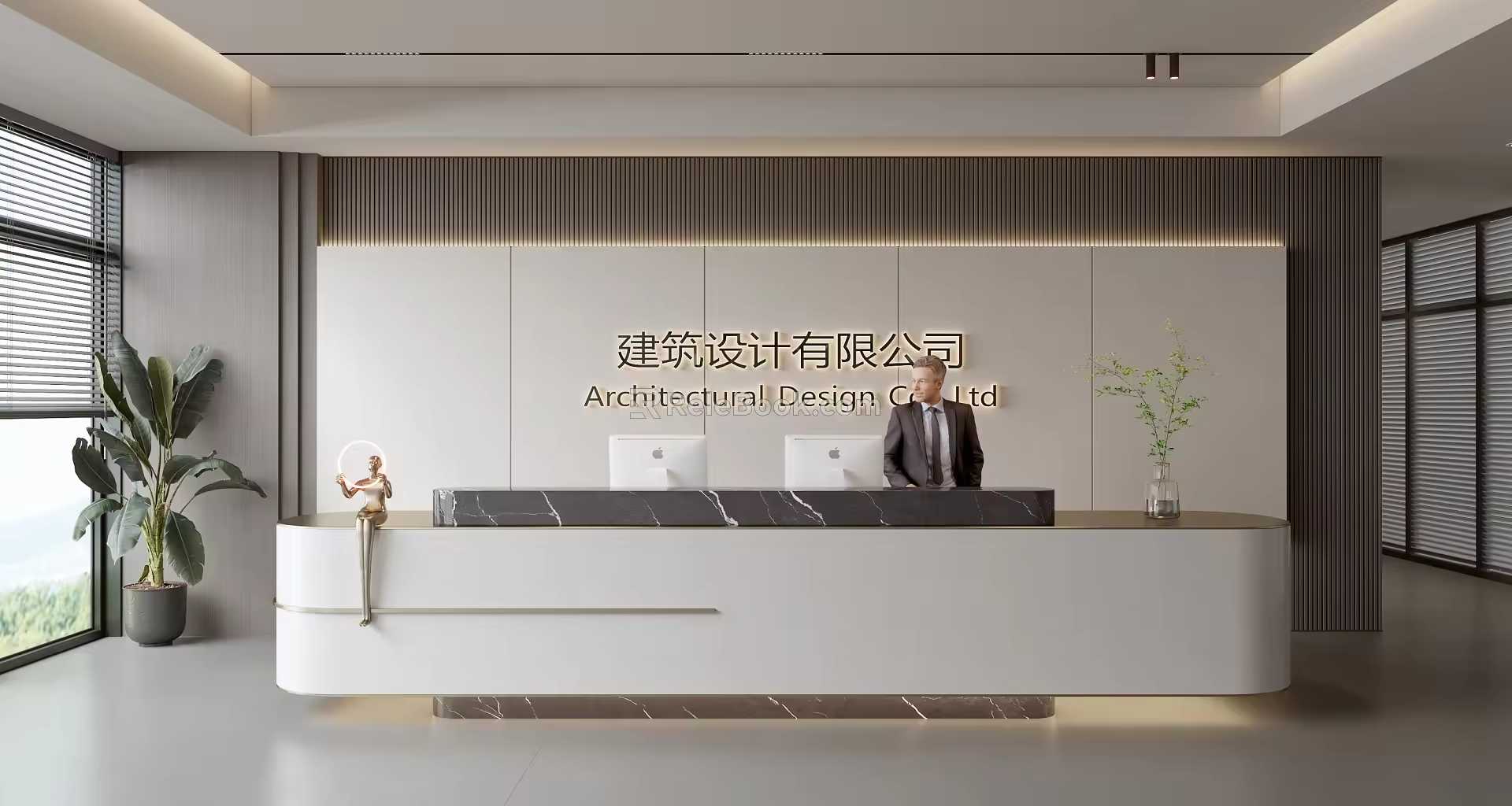 Modern Company Reception Area Bar Reception Desk 3d model