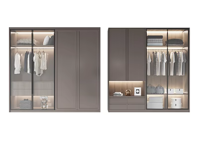 Modern Wardrobe Design With Glass Door Interior Lighting Clothing Storage And Hanging Space 3d model
