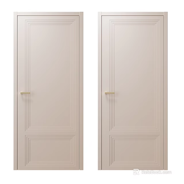Cream White Modern Hinged Doors With Gold Handles And Simple Panel Design Details 3d model 
