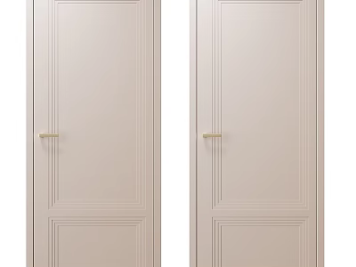Cream White Modern Hinged Doors With Gold Handles And Simple Panel Design Details 3d model