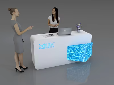 Modern White Reception Desk With NOVA Logo Illuminated Design Laptop And Vase 3d model