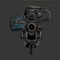 Mechanical Weapon With Complex Metal Structure Pipes And Blue Futuristic Design