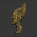 Golden Ancient Egyptian Game and Movie Character Statue With Unique Headdress Green Facial Decorations