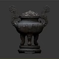 Ancient Chinese Bronze Censer With Three Legs Dragon Ears And Intricate Carvings